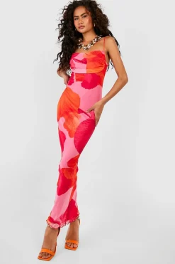 Dresses^Nasty Gal Abstract Floral Print Mesh Maxi Slip Dress |