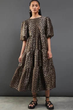 Animal Print|Dresses^Nasty Gal Animal Organza Puff Sleeve Midi Smock Dress |
