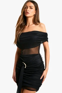 Dresses^Nasty Gal Asymmetric Mesh Insert Trim Drape Detail Slinky Mini Dress |
