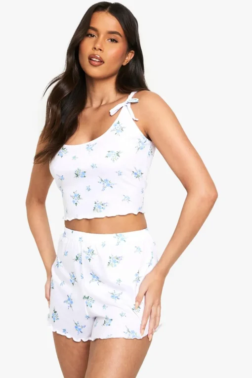 Sleepwear^Nasty Gal Blue Floral Print Vest & Shorts Pyjama Set |