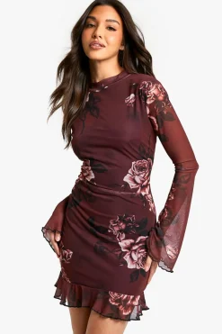 Dresses^Nasty Gal Blurred Floral High Neck Godet Mini Dress |