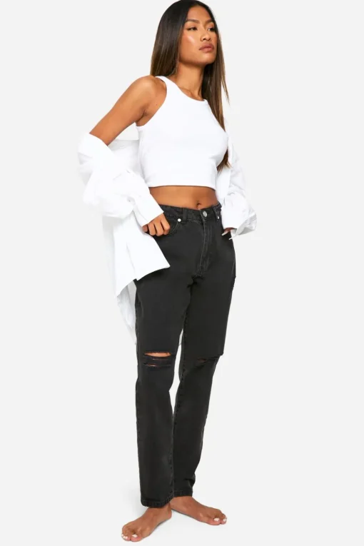 Jeans|Denim^Nasty Gal Boohoo Basics 32 Inch Leg High Waisted Ripped Mom Jeans |