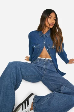 Jeans|Denim^Nasty Gal Boohoo Basics 30 Inch Leg High Waisted Wide Leg Jeans in Vintage Blue |