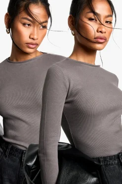 Tops^Nasty Gal Boohoo Basics 2 Pack Crew Neck Long Sleeve Bodysuit |