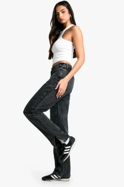 Jeans|Denim^Nasty Gal Boohoo Basics High Waisted Split Hem Straight Leg Jeans |