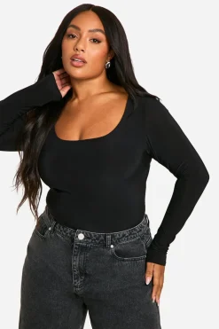 Tops^Nasty Gal Boohoo Basics Plus Double Layer Slinky Scoop Bodysuit |