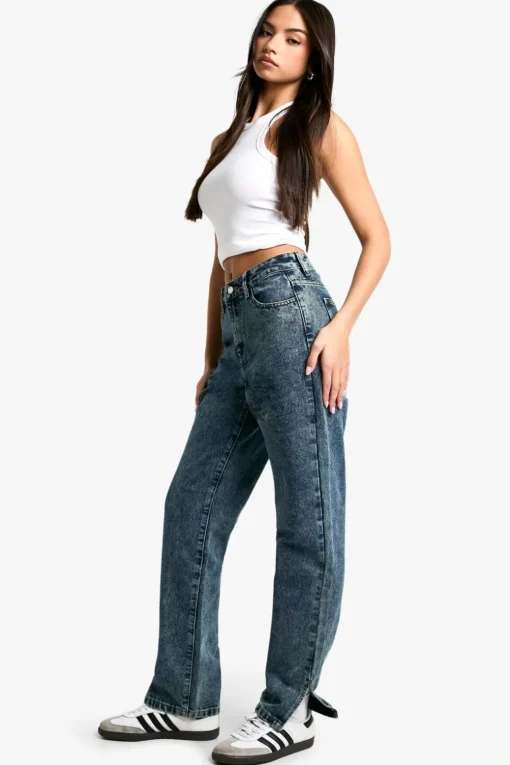 Jeans|Denim^Nasty Gal Boohoo Basics Split Hem Straight Leg Jeans |