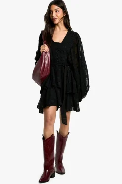 Dresses^Nasty Gal Burnout Paisley Tiered Belted Skater Dress |