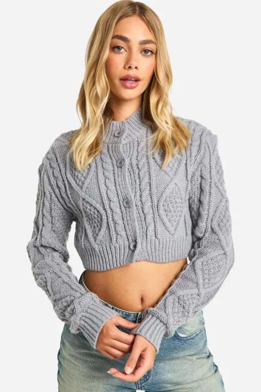 Knitwear^Nasty Gal Cable Knit Cropped Cardigan |