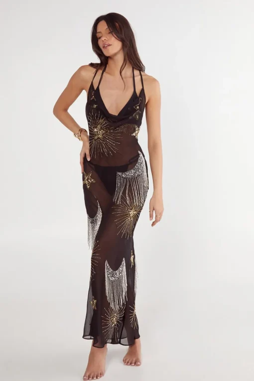 Dresses^Nasty Gal Celestial Embellished Tassel Detail Cowl Maxi Dress |