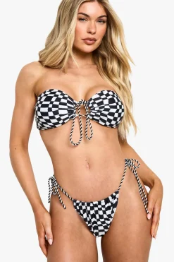 Bikinis|Swimwear^Nasty Gal Checkerboard Rope Strap Halterneck Bikini Top & Tanga Tie Side Bikini Bottoms Set |