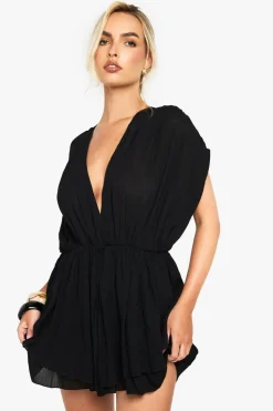 Rompers|Rompers^Nasty Gal Cheesecloth Plunge Layered Playsuit |