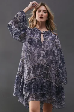 Dresses^Nasty Gal Chiffon Faded Paisley Ladder Insert Ruffle Smock Mini Dress |