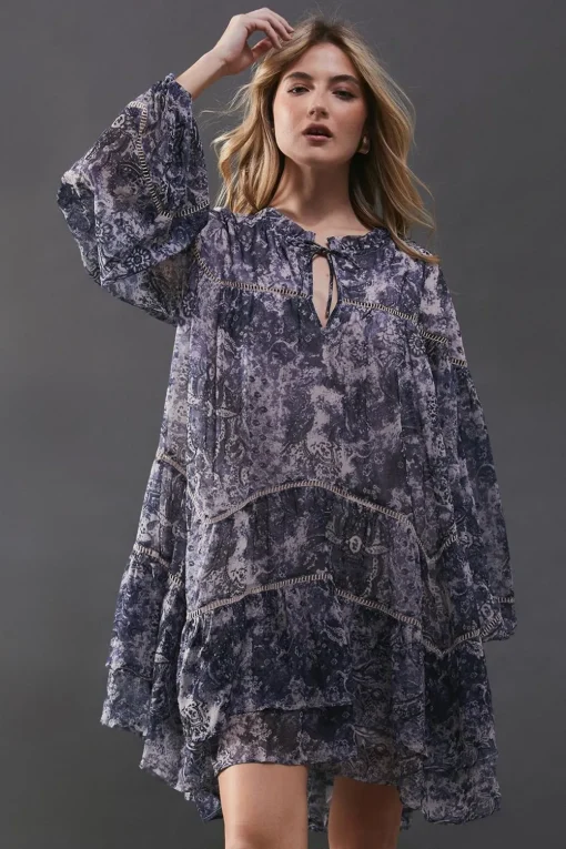 Dresses^Nasty Gal Chiffon Faded Paisley Ladder Insert Ruffle Smock Mini Dress |