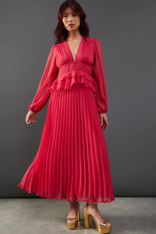 Dresses^Nasty Gal Chiffon Frill Waist Pleated Midaxi Dress |