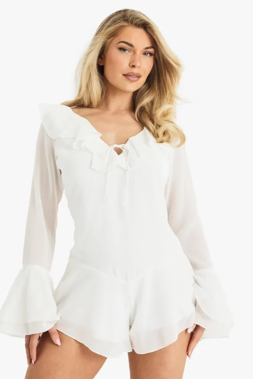 Rompers|Rompers^Nasty Gal Chiffon Ruffle Godet Hem Playsuit |