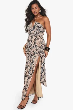 Animal Print|Dresses^Nasty Gal Chiffon Snake Halterneck Maxi Dress |