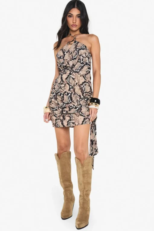 Animal Print|Dresses^Nasty Gal Chiffon Snake Halterneck Mini Dress |