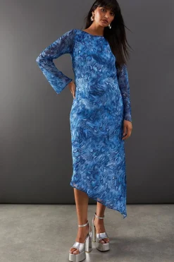 Animal Print|Dresses^Nasty Gal Chiffon Snake Print Asymmetric Hem Flute Sleeve Midi Dress |