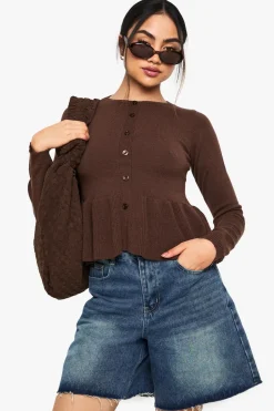 Knitwear^Nasty Gal Cinched Waist Peplum Knitted Cardigan |