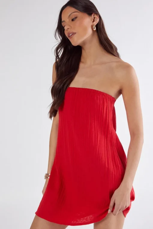 Mini Dresses|Dresses^Nasty Gal Cotton Gauze Bandeau Mini Dress |