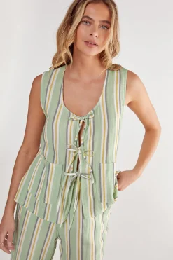 Stripes|Tank Tops^Nasty Gal Cotton Gauze Stripe Tie Front Vest |