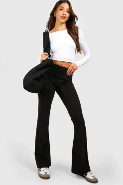Pants^Nasty Gal Cotton Jersey Folded Waistband Yoga Flares |