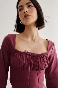 Corset Tops|Tops^Nasty Gal Cotton Lace Trim Lace Up Back Long Sleeve Corset Top |