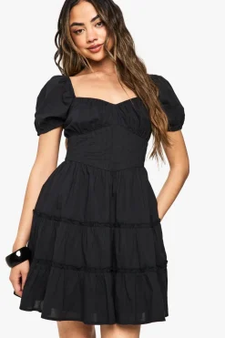 Dresses^Nasty Gal Cotton Tiered Puff Sleeve Smock Mini Dress |