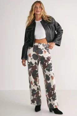 Jeans|Denim^Nasty Gal Cow Print Straight Leg Denim Jeans |