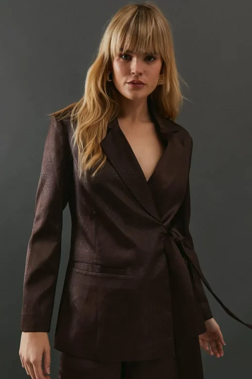 Blazers|Blazers^Nasty Gal Crackled Satin Tie Side Blazer |