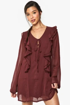 Dresses^Nasty Gal Crinkle Chiffon Ruffle Tie Front Mini Dress |