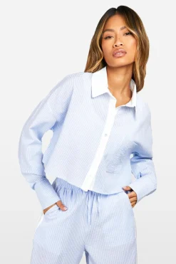 Stripes|Tops^Nasty Gal Crinkle Stripe Boxy Cropped Shirt |