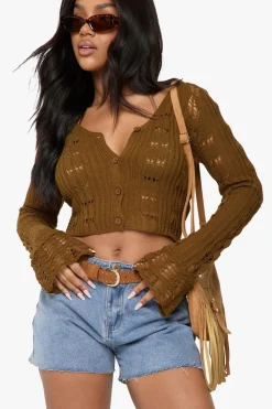 Crochet|Knitwear^Nasty Gal Crochet Frill Sleeve Cardigan |