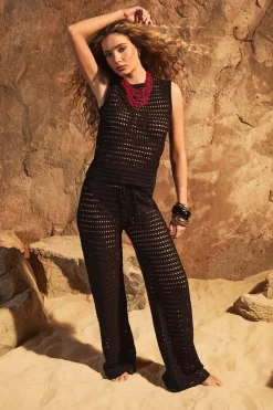 Crochet|Knitwear^Nasty Gal Crochet Knitted High Neck Top and Wide Leg Trouser |