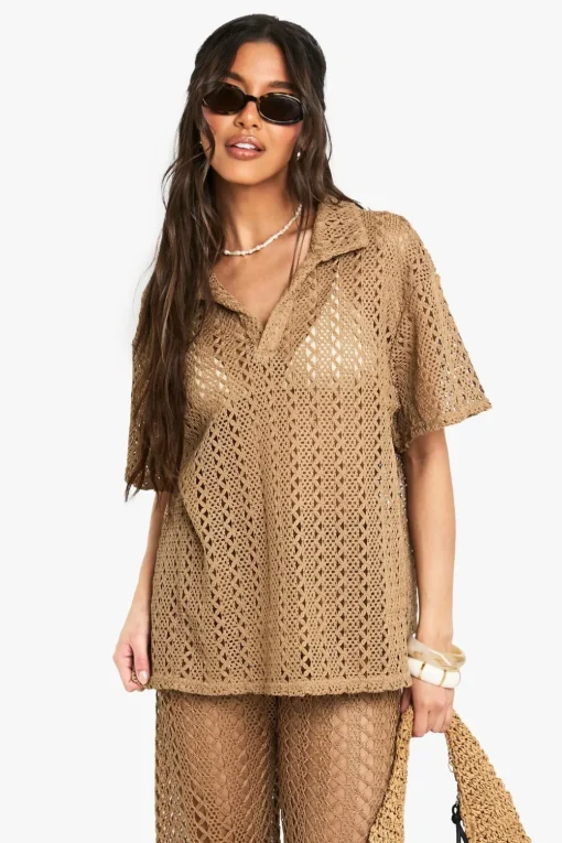 Crochet|Knitwear^Nasty Gal Crochet Overhead Beach Shirt |