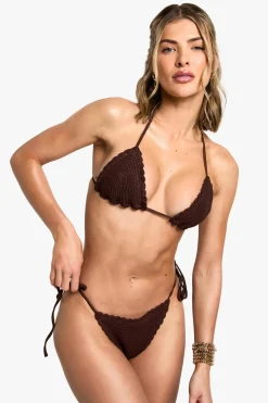 Crochet|Bikinis^Nasty Gal Crochet Triangle Bikini Top & Tie Side Bikini Bottoms Set |
