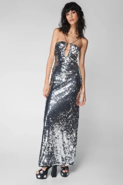Spring Outfits|Clubbing Outfits^Nasty Gal Cut Out Detail Sequin Maxi Dress |