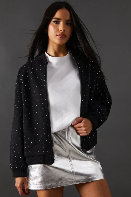 Jackets^Nasty Gal Denim All Over Hotfix Bomber Jacket |