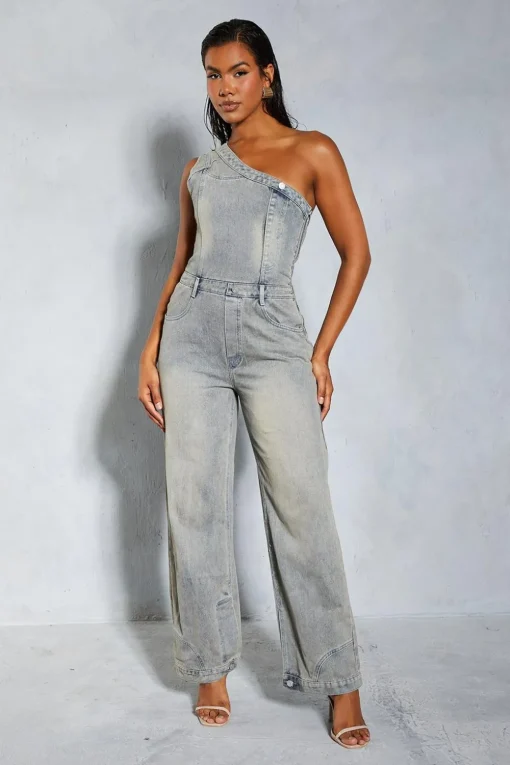 Jumpsuits|Jumpsuits^Nasty Gal Denim Deconstructed One Shoulder Jumpsuit |