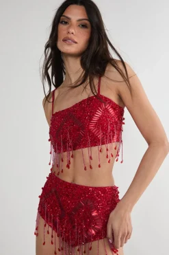Crop Tops|Crop Tops^Nasty Gal Diamante Embellished Tassel Beaded Crop Top |