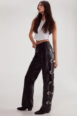 Pants^Nasty Gal Distressed Faux Leather Buckle Detail Trouser |