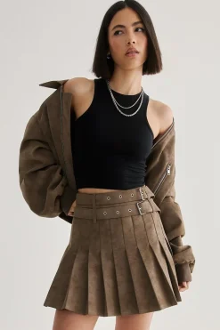 Leather|Two Piece Sets^Nasty Gal Distressed Faux Leather Pleated Skirt |