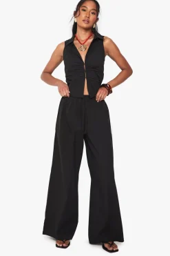 Pants^Nasty Gal Drawstring Waist Poplin Wide Leg Trousers |
