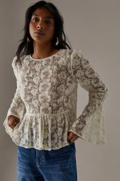 Tops^Nasty Gal Embroidered Mesh Flare Sleeve Blouse |