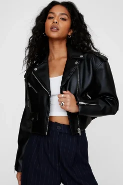 Jackets^Nasty Gal Essentials Cropped Faux Leather Boxy Biker |