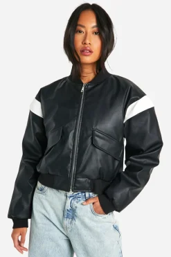 Leather^Nasty Gal Faux Leather Cropped Moto Detail Bomber Jacket |