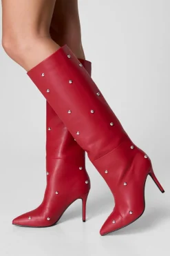 Knee High Boots|Leather^Nasty Gal Faux Leather Dome Stud Knee High Boots |