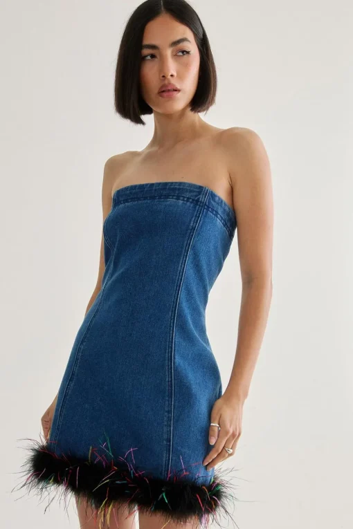 Party Outfits|Formal Wear^Nasty Gal Feather Hem Bandeau Dress |