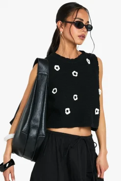 Crochet^Nasty Gal Floral Appliqué Crochet Knitted Top |